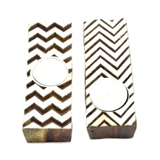 Zigzag Flair Wooden Tealight Candle Holder -Set of 2 
